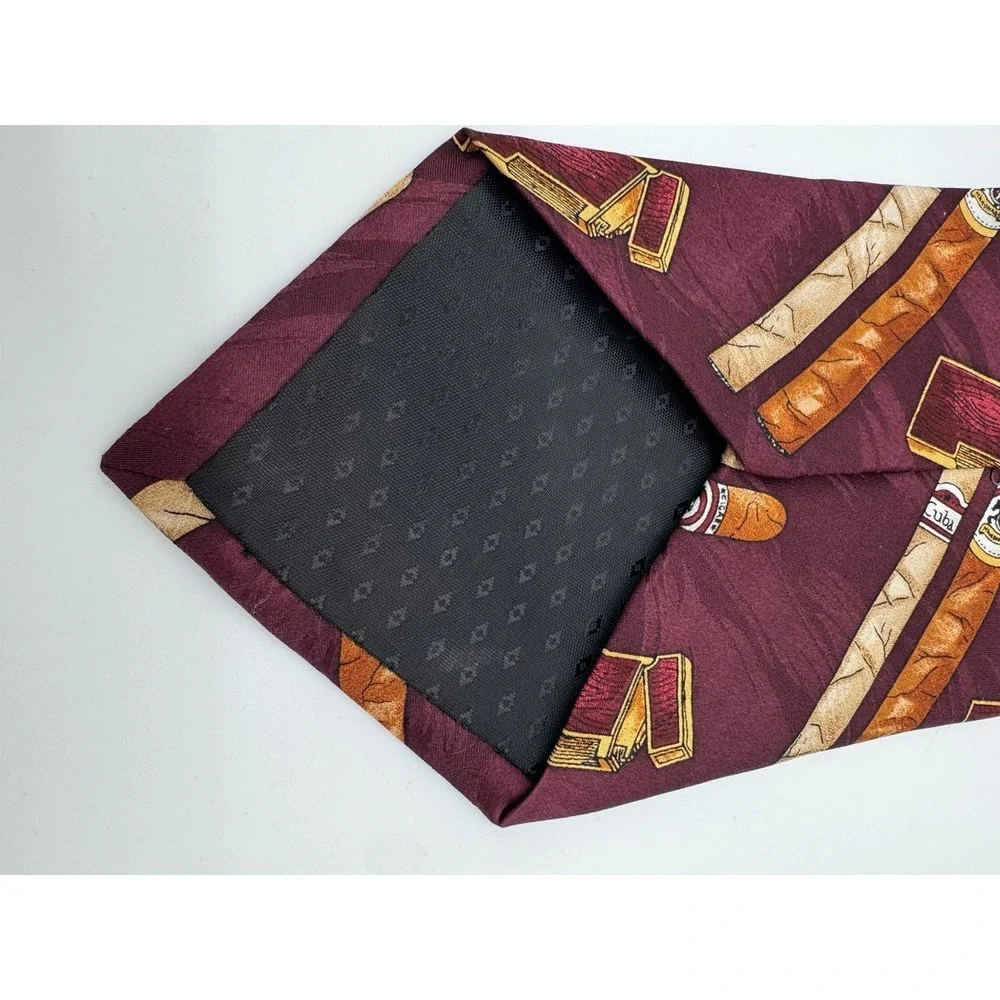 Stafford Silk Tie Burgundy Cigars & Lighter Novelty Necktie‎ Mens Classic